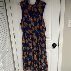 Modcloth Navy and Mustard Floral Maxi Dress